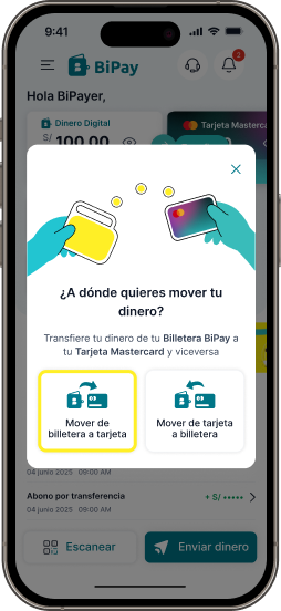 <p>Selecciona la opci&oacute;n de <strong>Mover de billetera a Tarjeta​</strong>​​​​​​</p>